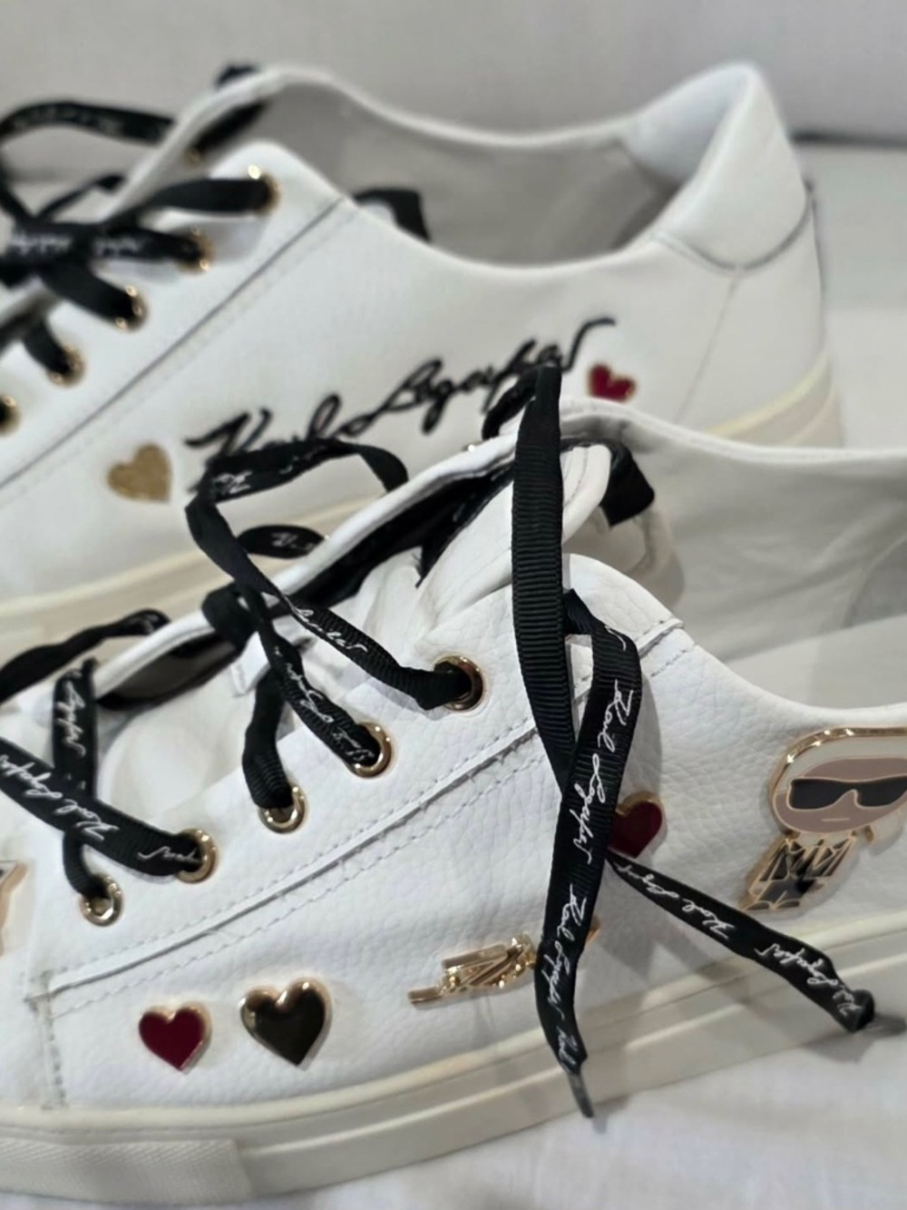 Karl Lagerfeld White Sneakers with Black Laces & Heart Accents